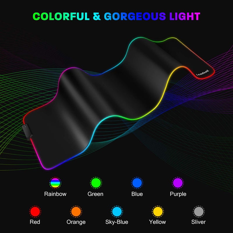 LeadsaiL RGB Gaming Mouse Pad, 15 Light Modes LED Soft Extra Extended Large Mousepad, Non-Slip Rubber Base Computer Keyboard Mouse Mat with Durable Stitched Edges- 31.5 X 12 Inch (RGB Black) - Image 2
